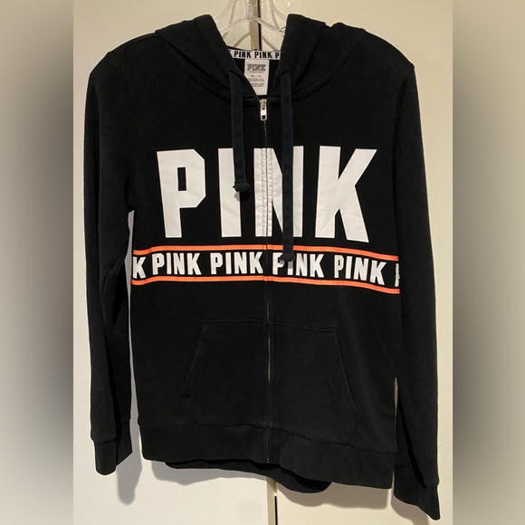 PINK Victoria's Secret Tops - PINK Victoria's Secret Black Hoodie with White Logo